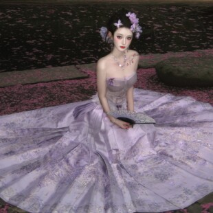 新品上新/京云染【泪雨梦蝶】汉洋折衷紫色半身马面裙新中式穿搭