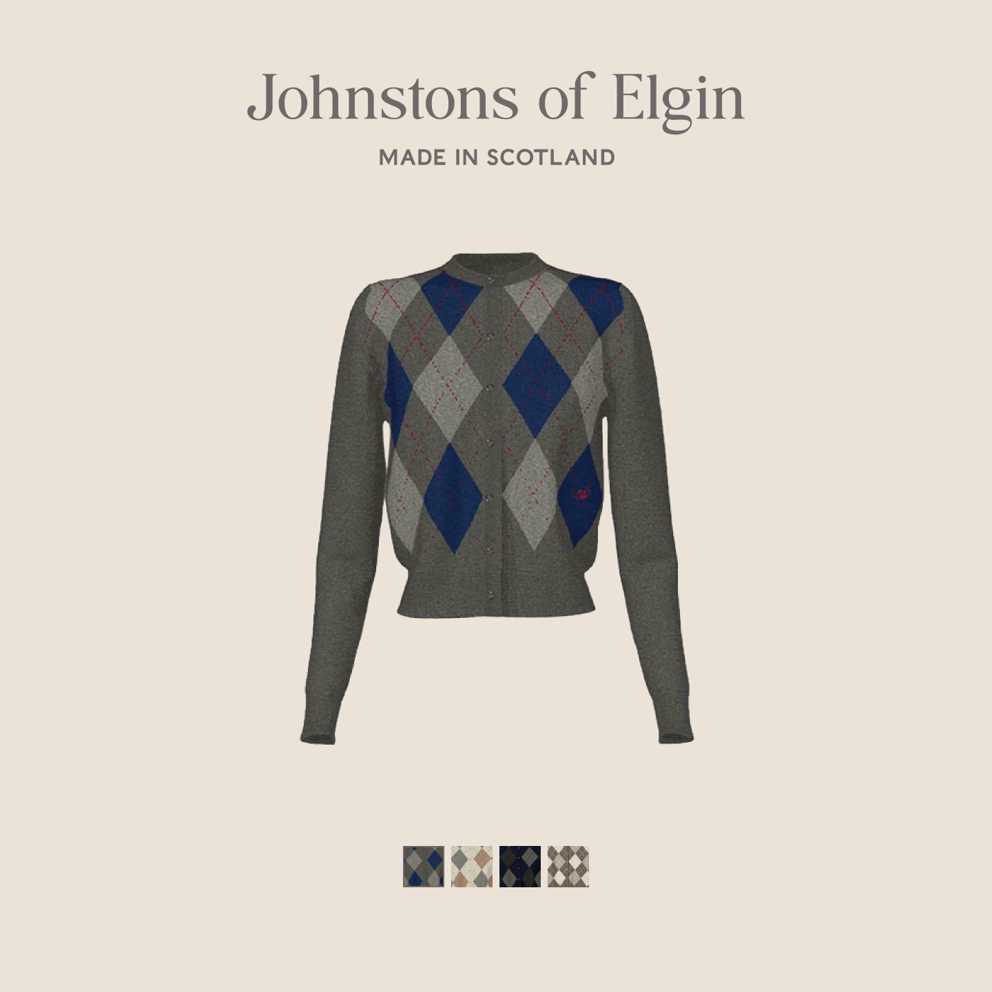 【3期免息】Johnstons of Elgin双股纤巧菱格纹提花羊绒开衫女装
