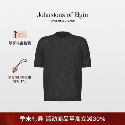 Johnstons of Elgin 三股超细精纺羊绒短袖衫圆领短袖毛衣男装