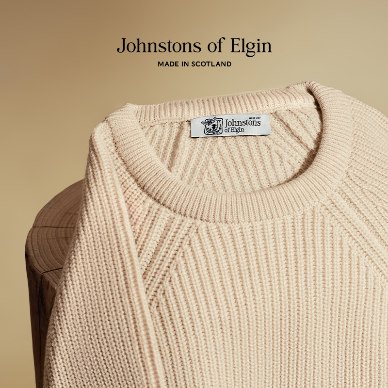 【年终折扣】Johnstons of Elgin棱纹羊绒衫女秋冬插肩袖毛衣厚织