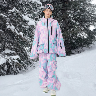 POMT新款宽松滑雪服衣裤套装印花风格自由式滑行潮流滑雪服