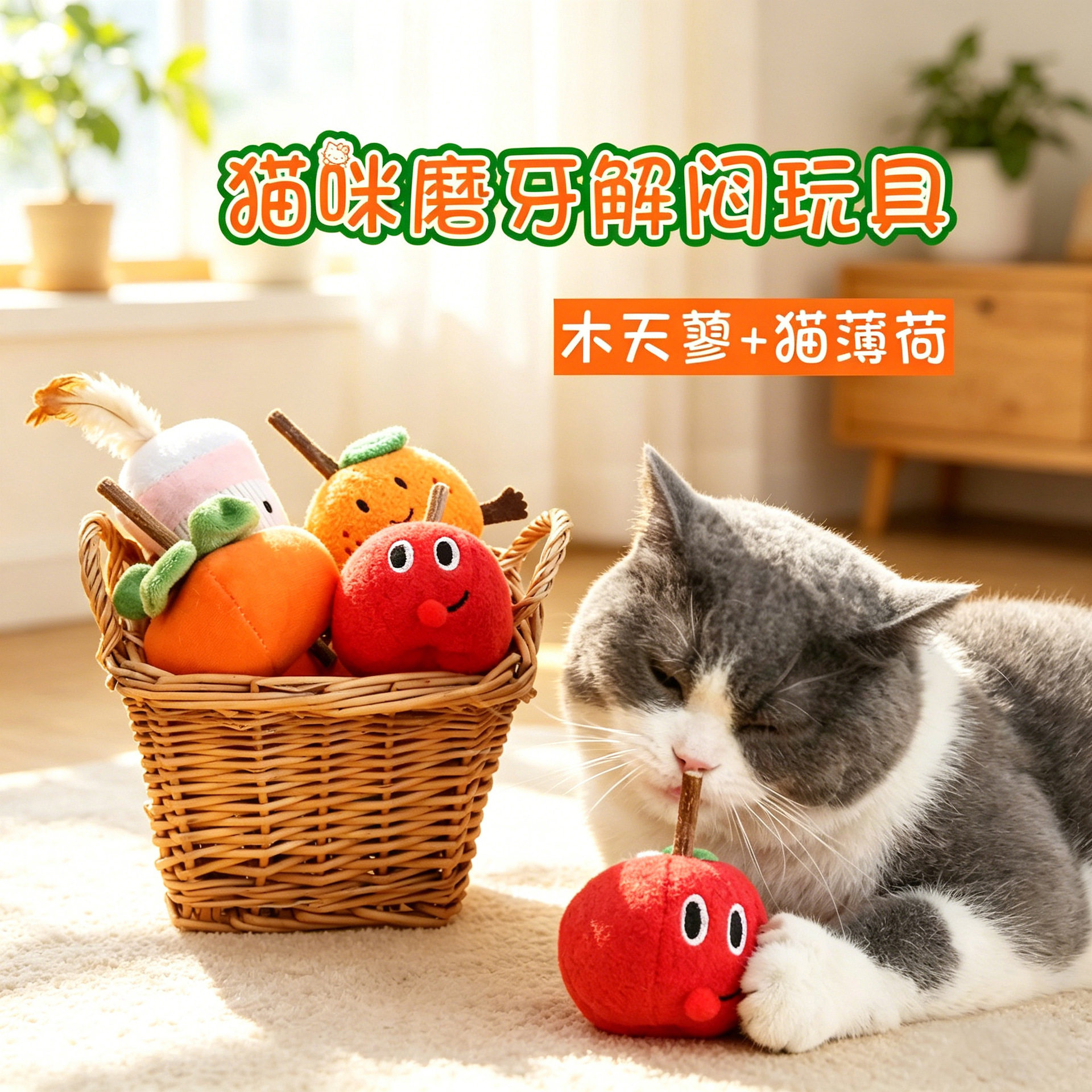 木天蓼猫玩具耐咬磨牙球猫咪自嗨解闷神器水果逗猫棒宠物用品
