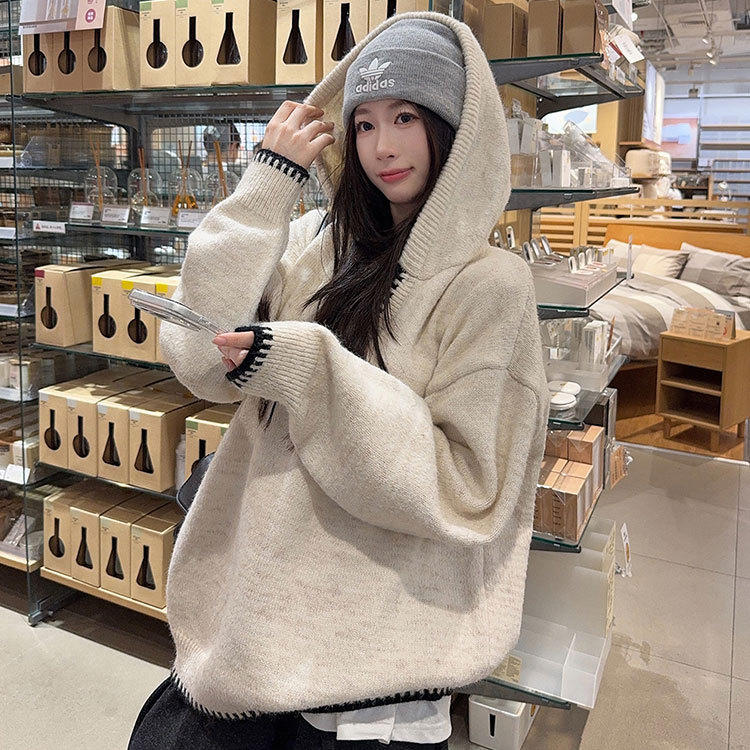 慵懒设计感连帽毛衣女套