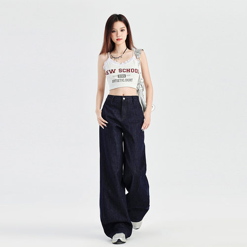 美式复古阔腿牛仔裤女202