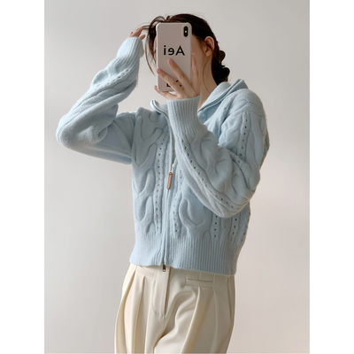 韩系软糯奶蓝色翻领拉链