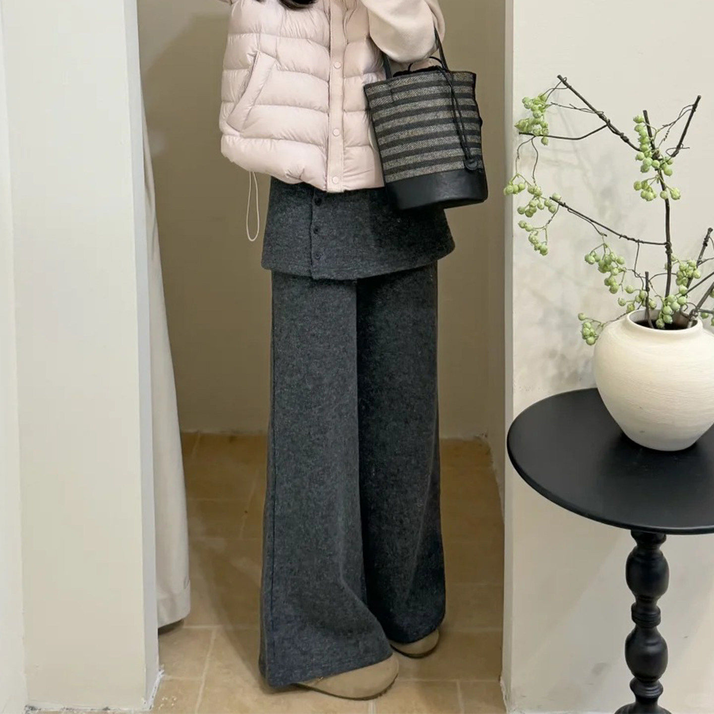 可拆卸加绒屁帘裤女梨型身材遮胯直筒糯米裤大码胖妹妹灰色阔腿裤,女装/女士精品,休闲裤,淘宝优惠券,粉丝福利购,淘宝优惠卷