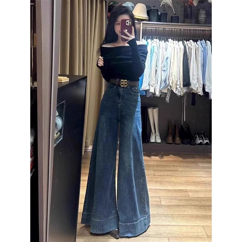 复古蓝高腰阔腿牛仔裤女2