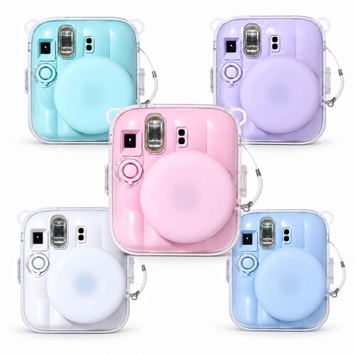 适用instax富士拍立得mini13镜头盖迷你13相机透明壳镜头保护盖送防丢绳蓝色紫色粉色蓝色绿色硅胶镜头保护盖