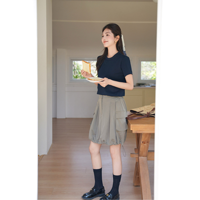 ICYNESS松紧腰kendall风百搭侧兜天丝休闲短裙工装时尚设计款裙子