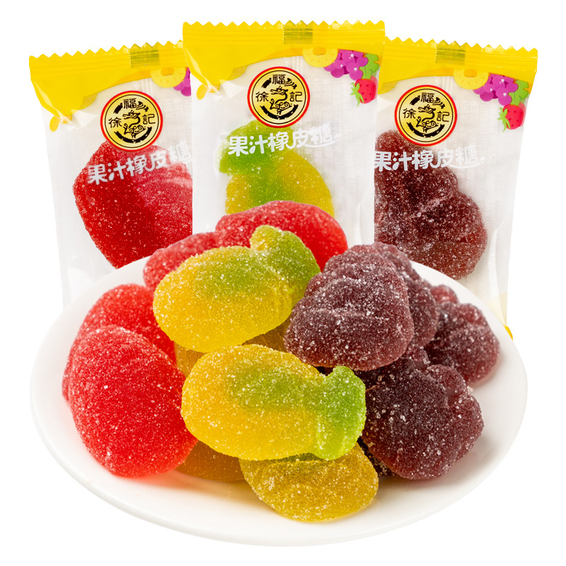 徐福记橡皮糖水果造型果汁味qq橘子软糖散装什锦结婚庆果汁软糖