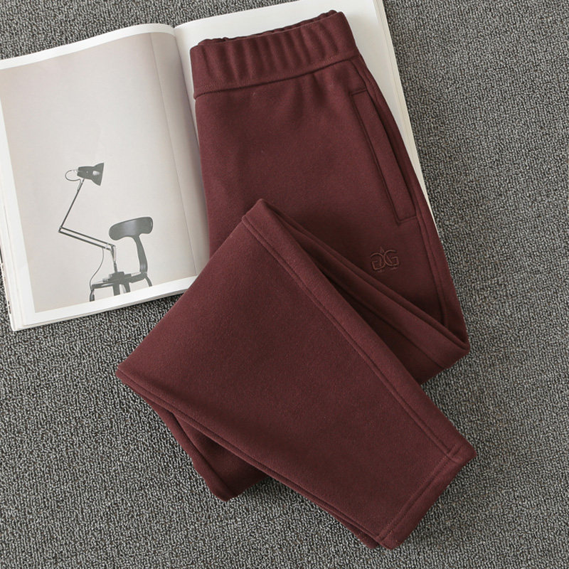 专柜品质秋冬季新款加绒运动裤女士高腰大码宽松小脚保暖哈伦长裤