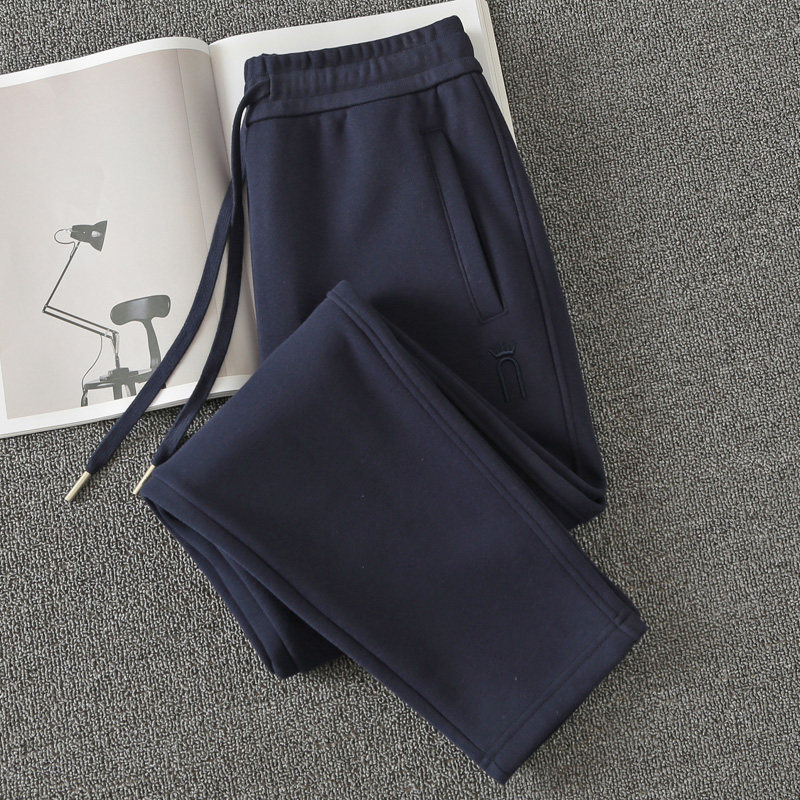 百搭春秋季新款藏蓝色直筒运动裤女士宽松高腰休闲冬季加绒卫裤 - 安又希外贸服饰出品