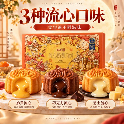 嘉士利奶黄流心月饼8枚装礼盒装中秋节送礼糕点360g团圆分享礼品