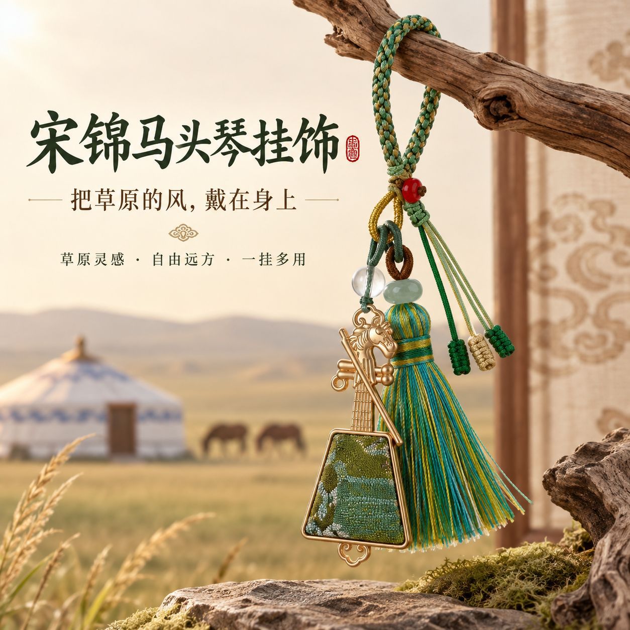宋锦马头琴挂件国风流苏钥匙扣包包挂件车载挂饰文创礼品伴手礼物