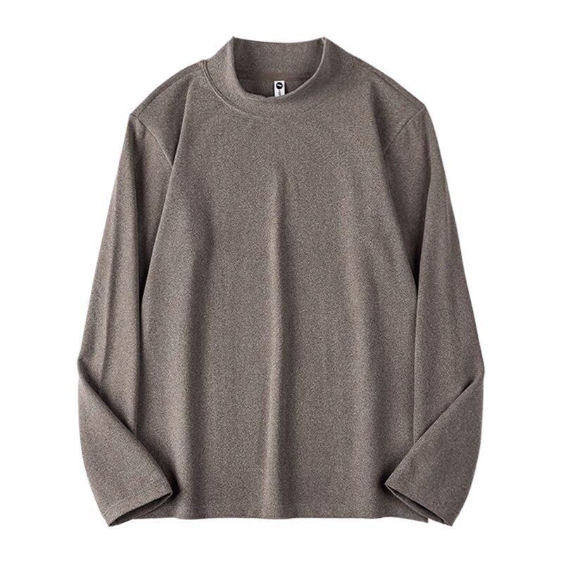 퓨어 화이트 300 중량 두꺼운 코마 면 다용도 하프 터틀넥 긴팔 티셔츠 루즈한 대형 품질 바닥 셔츠