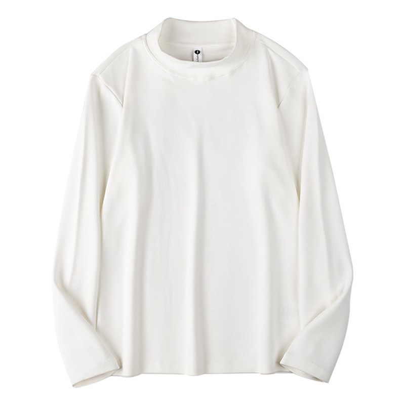 퓨어 화이트 300 중량 두꺼운 코마 면 다용도 하프 터틀넥 긴팔 티셔츠 루즈한 대형 품질 바닥 셔츠