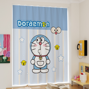 全遮光机器猫卡通遮阳布免打孔遮光书房卧室安装 防晒隔热遮光窗帘