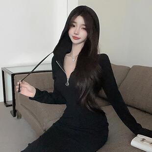 法式气质卫衣连衣裙子秋冬季2025新款女装长裙配大衣内搭打底长裙