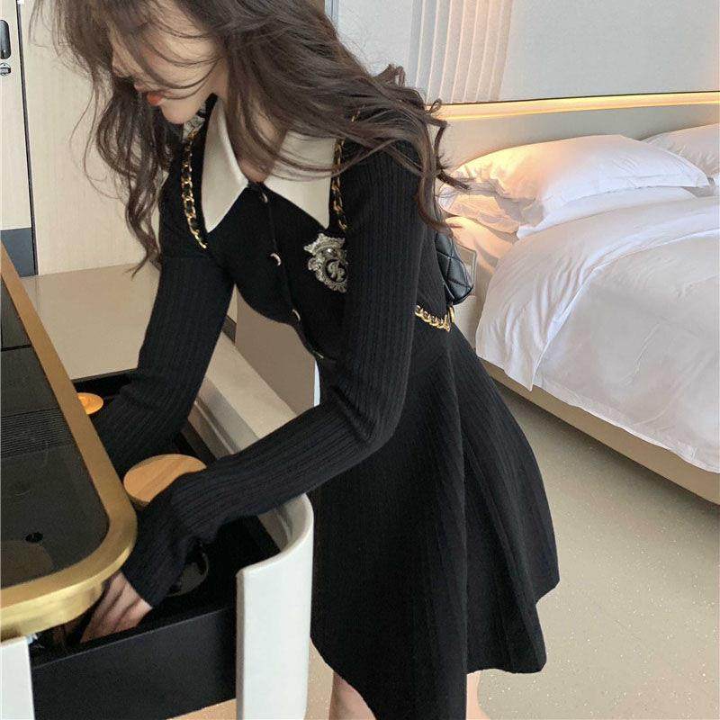 新款黑色长袖针织连衣裙女秋小个子学院风修身显瘦气质小裙子女装,女装/女士精品,连衣裙,淘宝优惠券,粉丝福利购,淘宝优惠卷