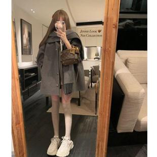 秋冬季自带围巾斗篷大衣女韩系千金感高级披风宽松流苏毛呢外套女