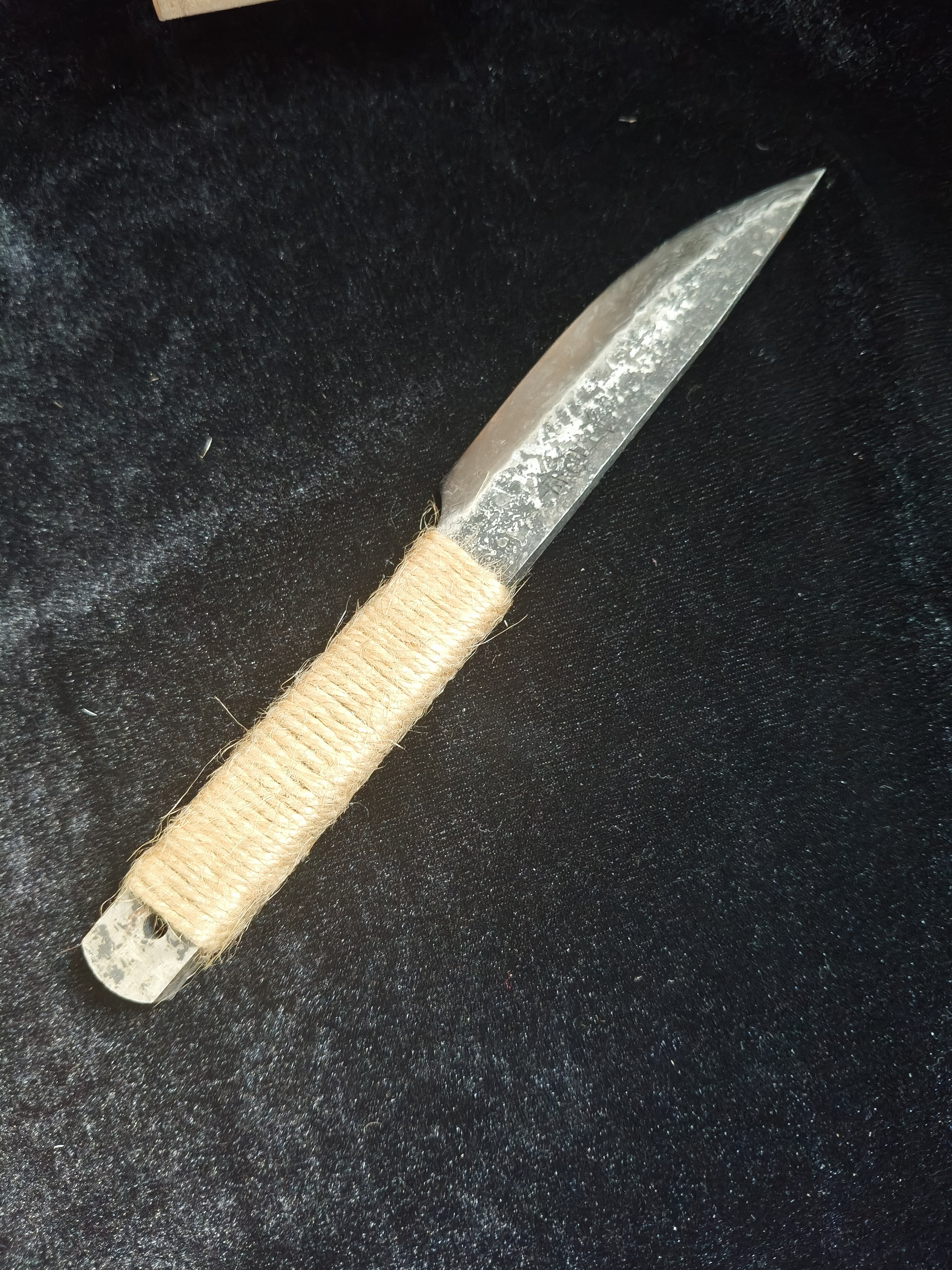 加藤清志作 日本回流日式复古 麻绳柄 带盒+皮鞘 未开刃文玩藏品