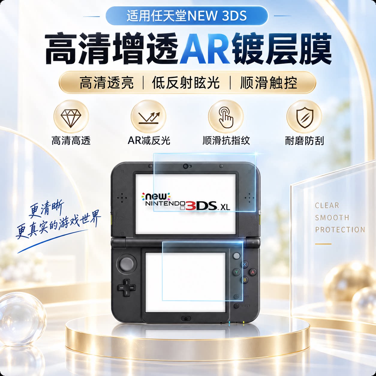 适用任天堂NEW3DSLL新大三掌机贴膜AR高透爆膜3DSXL老大三游戏机屏幕保护膜NEW2DSLL新大二新老小三3DS非钢化图片