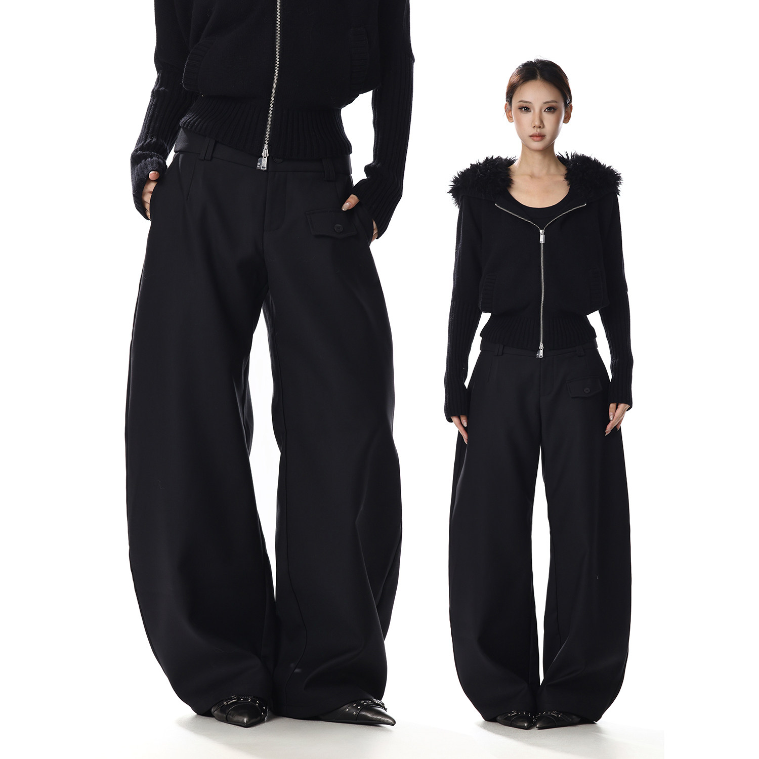 美式复古黑色垂感休闲西裤女宽松立体弯刀百搭拖地显瘦阔腿情侣裤,女装/女士精品,休闲裤,淘宝优惠券,粉丝福利购,淘宝优惠卷