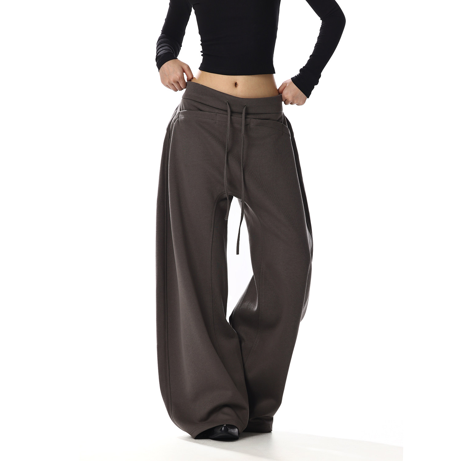 美式复古宽松垂感弯刀卫裤女设计感小众显瘦阔腿直筒休闲运动裤子,女装/女士精品,休闲裤,淘宝优惠券,粉丝福利购,淘宝优惠卷