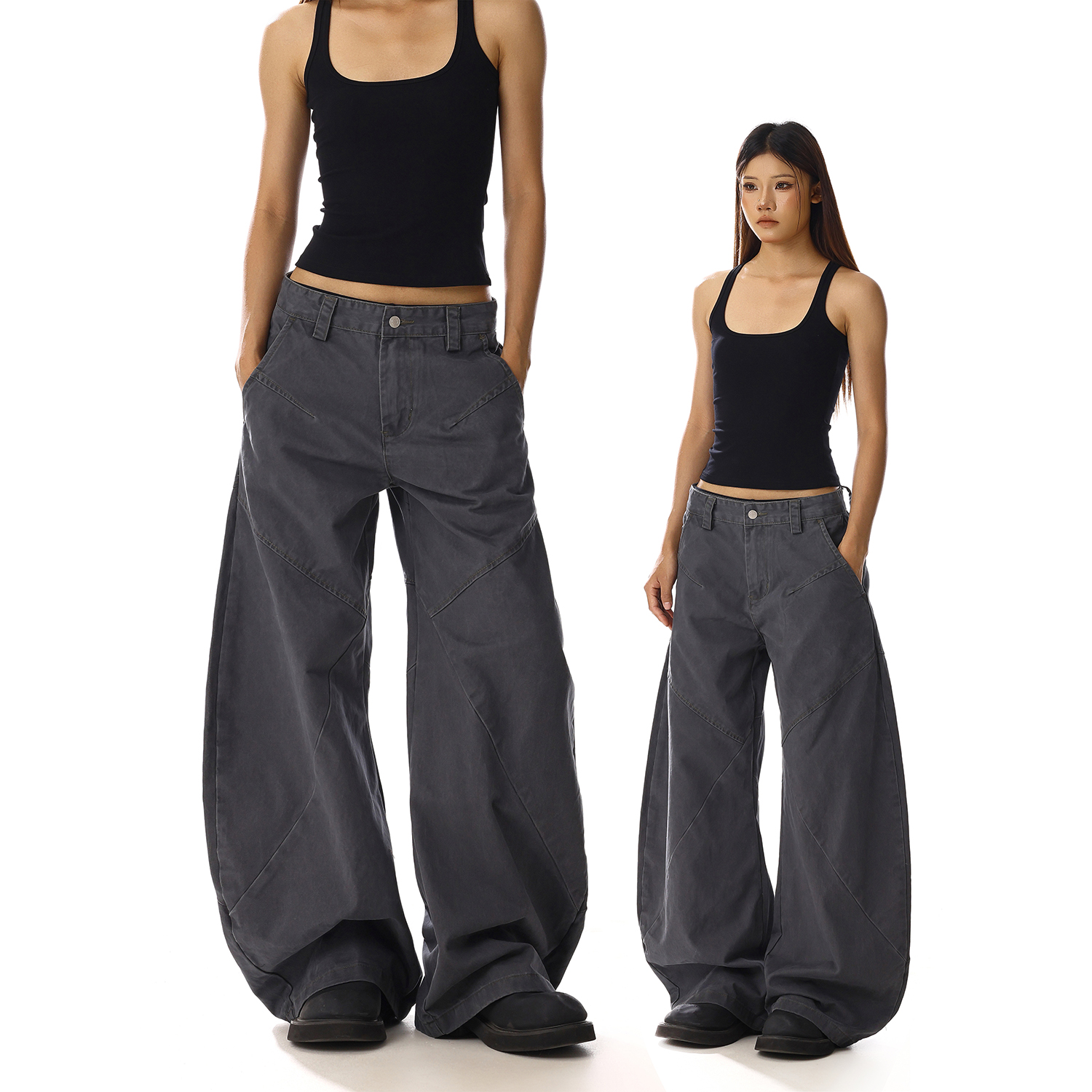 美式复古高街水洗做旧弯刀牛仔裤