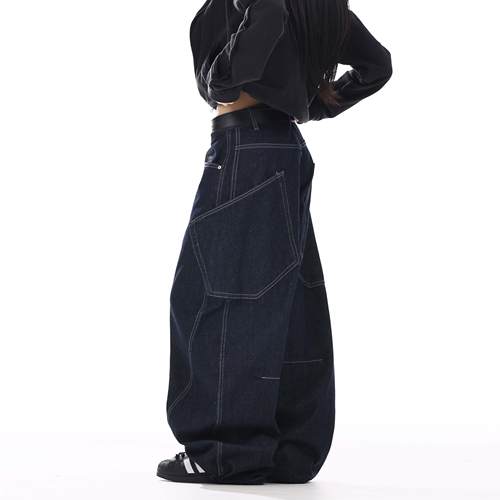 美式复古丹宁黑色弯刀牛仔裤