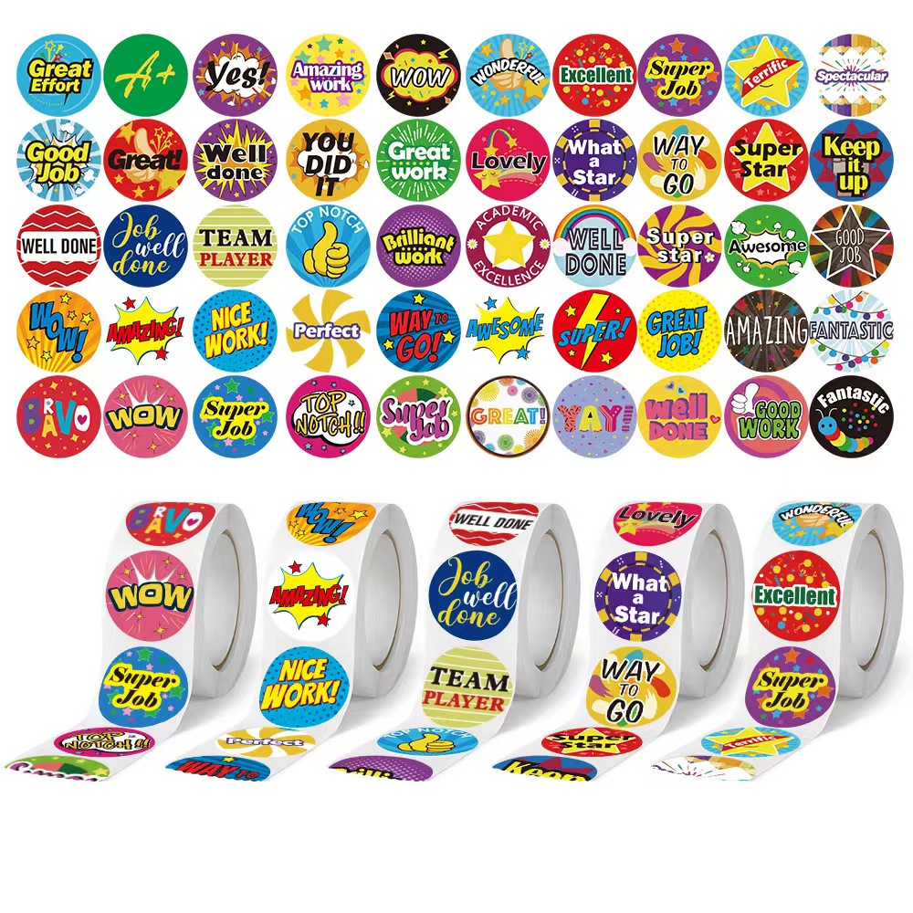 1000PCS,1英寸，可爱贴纸，动物贴纸，学校奖励标签贴纸