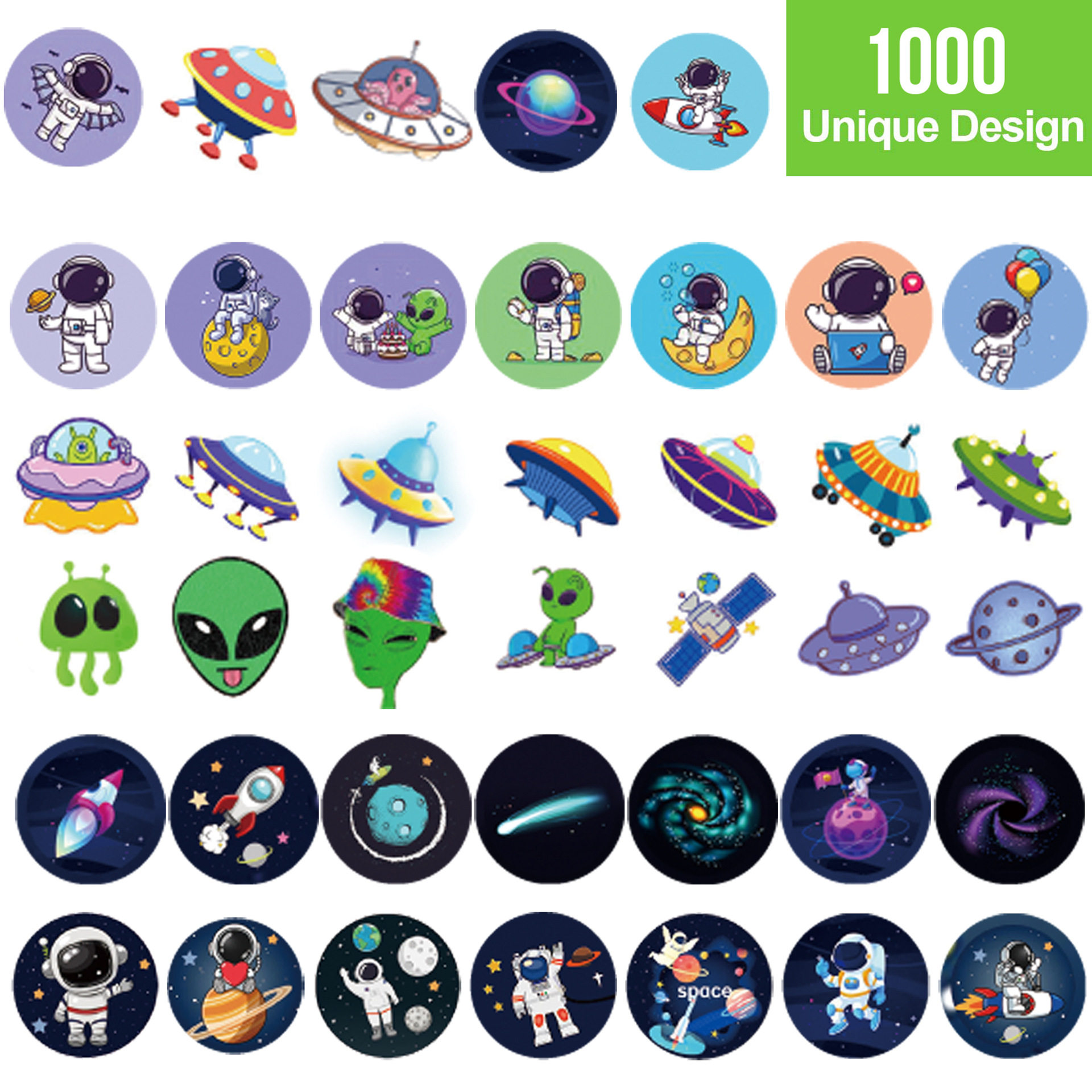 1000PCS,1英寸2.5cm太空人可爱贴纸宇航员贴纸学校奖励标签贴纸