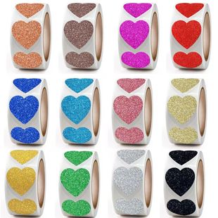 爱心贴纸金沙银沙12种颜色闪亮粗壮防水礼品贺卡封口装饰高档贴纸