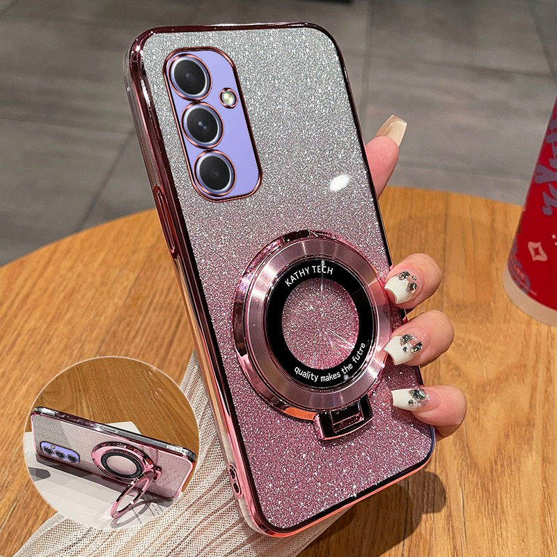 三星A54新款手机壳高端渐变闪粉时尚适用SamsungA54硅胶磁吸支架全包超薄透明软壳Galaxya54防摔奢华5G保护套