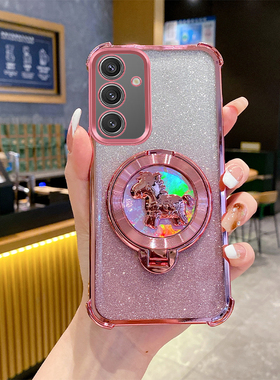 三星S25手机壳新年款马上有钱气囊防摔S25Ultra全包软壳适用GalaxyS25+旋转陀螺S25Edge支架S25FE超薄保护套