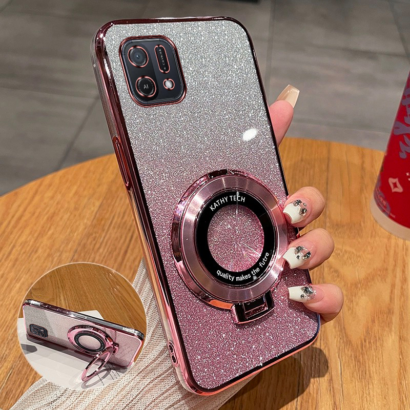 OPPOA16k新款手机壳高端渐变闪粉时尚适用oppoa16创意硅胶磁吸支架全包a16K超薄小众透明软壳防摔奢华保护套