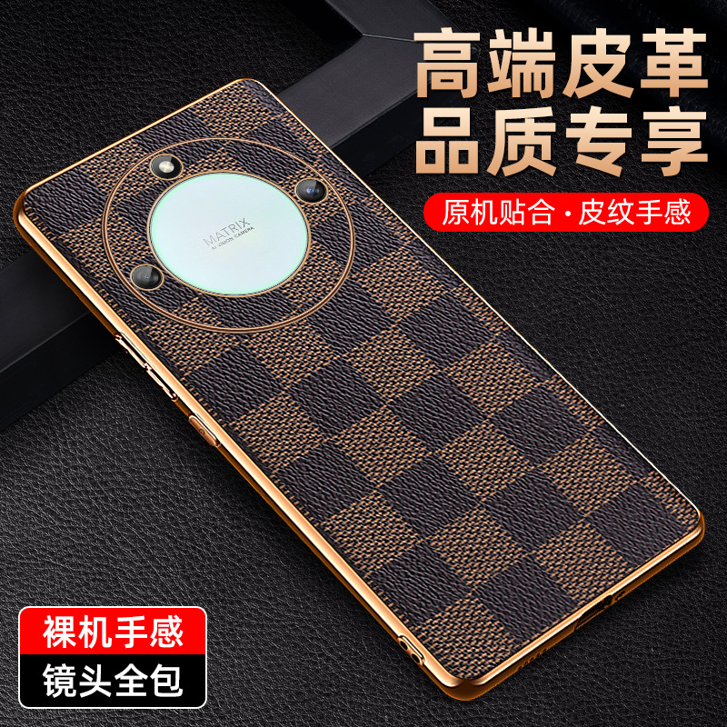 华为荣耀X40手机壳高端电镀X40GT皮革保护套适用HonorX40曲屏时尚奢华商务防摔x40gt格局新款男士创意皮套潮