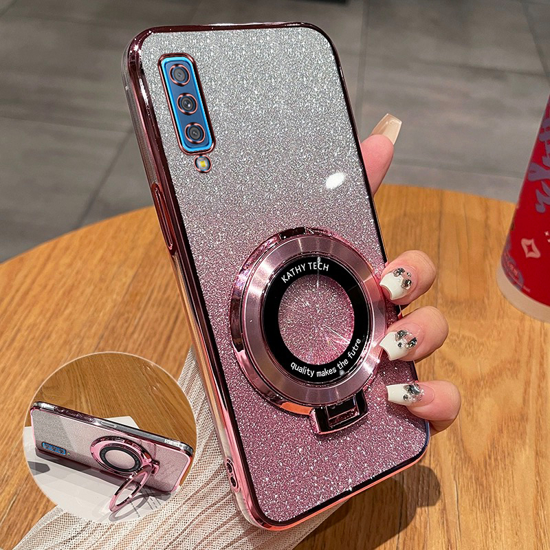 三星A750新款手机壳高端渐变闪粉时尚适用SamsungA750磁吸支架全包超薄透明软壳Galaxya750F防摔奢华4G保护套