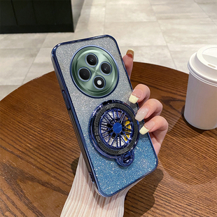 OPPOReno12f手机壳新款闪粉时尚软壳适用OPPOreno12f高级感解压旋转陀螺磁吸支架全包创意简约超薄防摔保护套