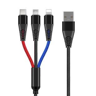 适用一拖三全安卓苹果typec多头充电器快充华为小米手机vivo通用型多功万能数据线三头合一带插头车载用车内