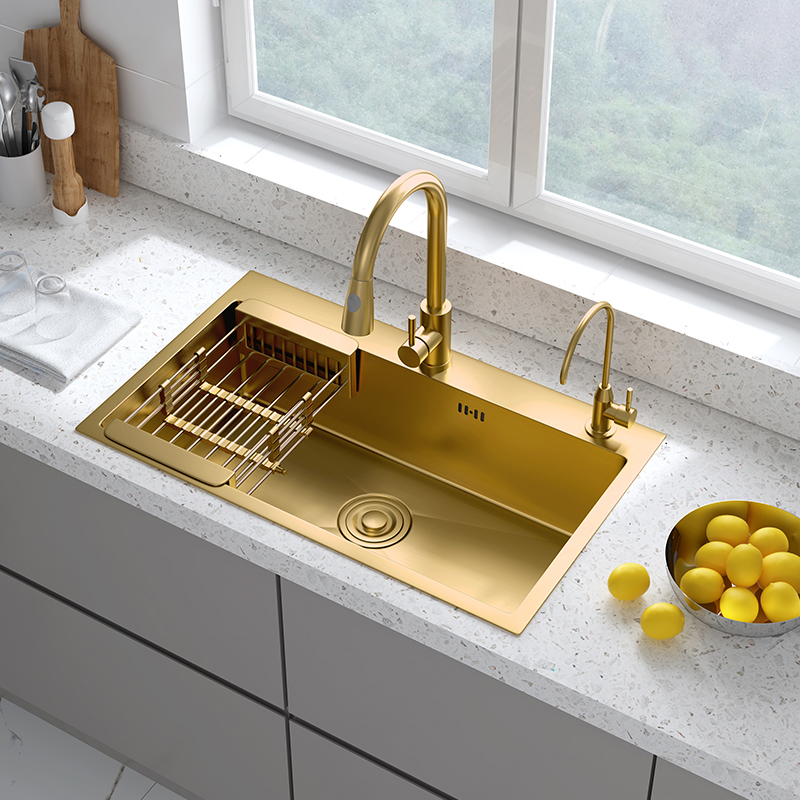 金色厨房手工洗碗盆不锈钢水槽