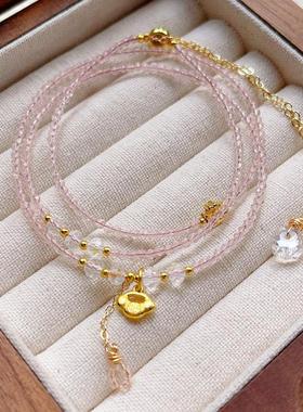 2025新货 切面粉尖晶 配切面手链 三圈多层手链手串手饰 新款女士