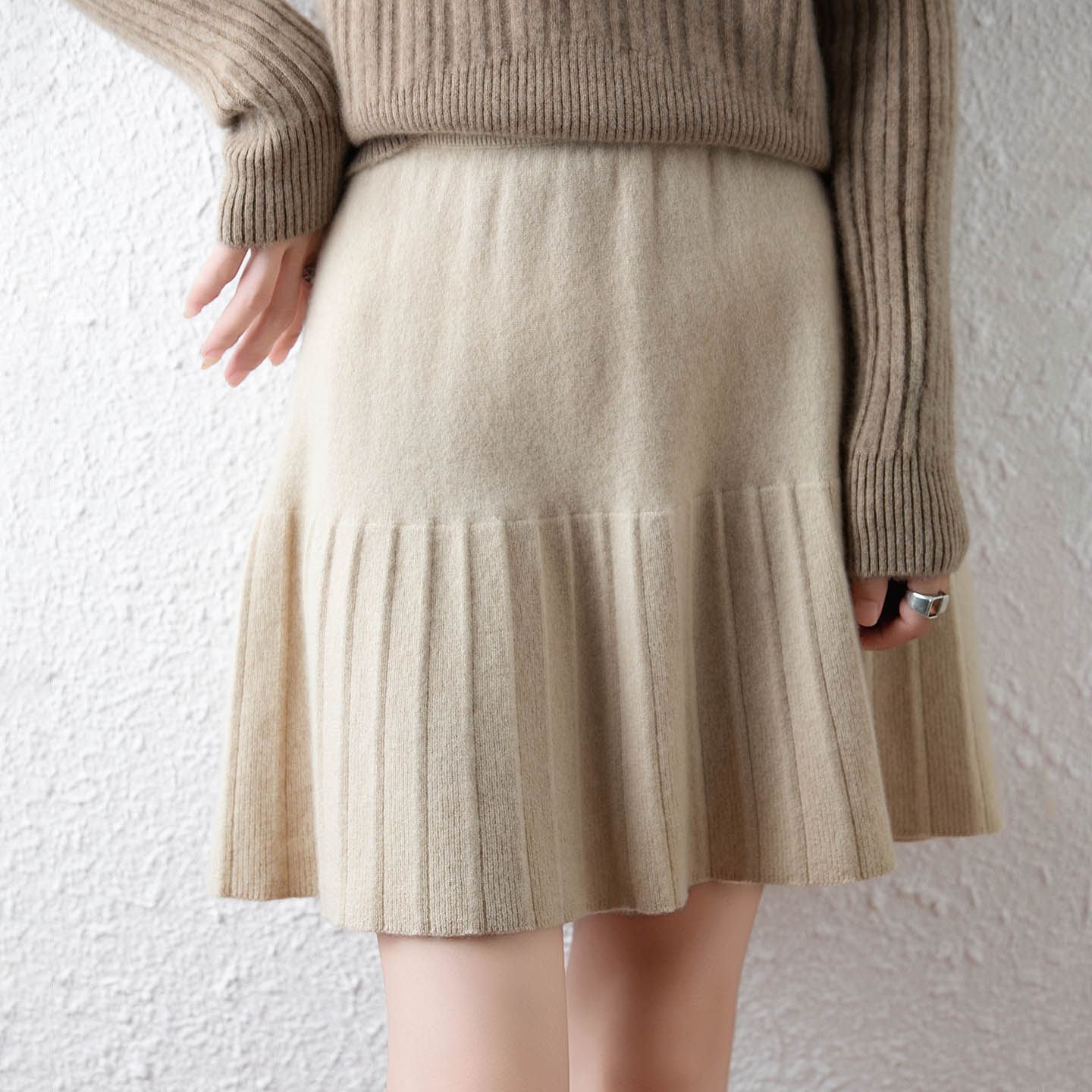 100%纯羊毛半身裙女秋冬季高腰短款伞裙宽松显瘦百搭针织打底裙子