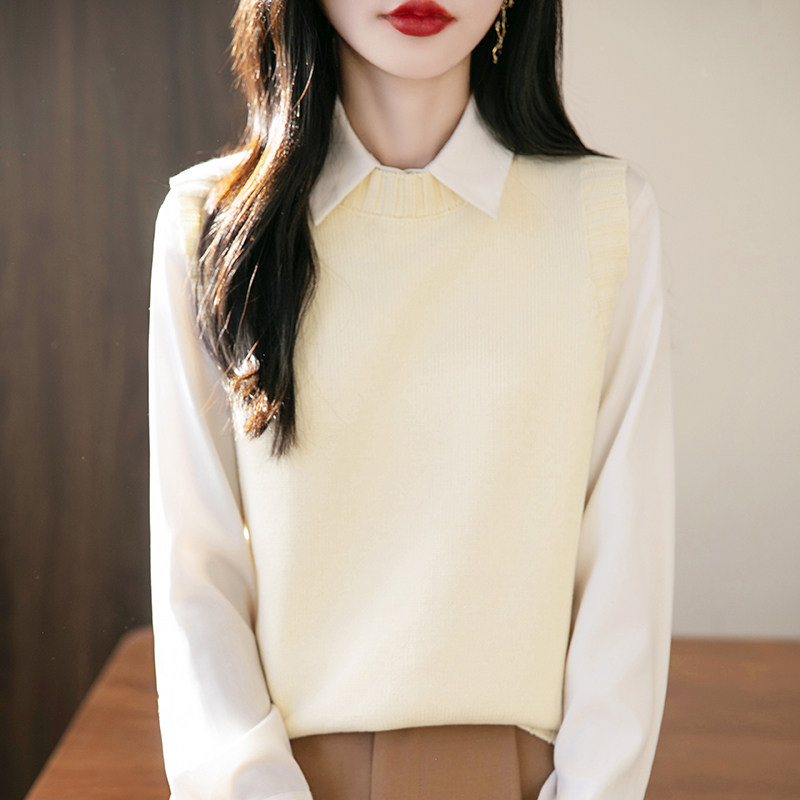 圆领100%纯棉马甲女早秋叠穿显瘦无袖上衣宽松时尚外穿针织衫马夹