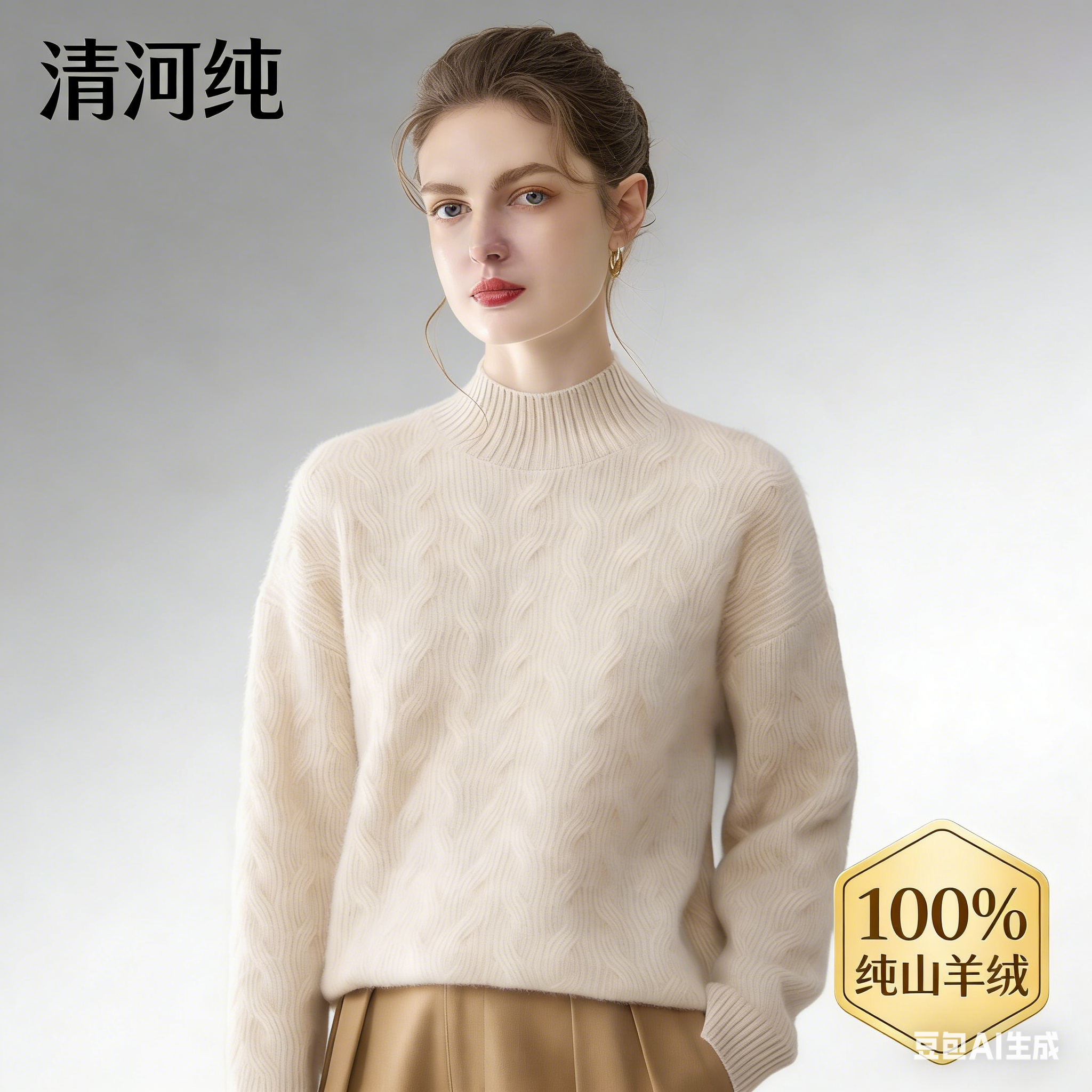 顶奢baby小山羊绒衫女秋冬半高领加厚保暖绞花毛衣宽松针织打底衫,女装/女士精品,羊绒衫,淘宝优惠券,粉丝福利购,淘宝优惠卷