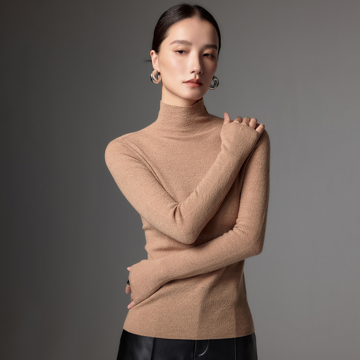 可机洗高领精纺羊毛衫女秋冬薄款