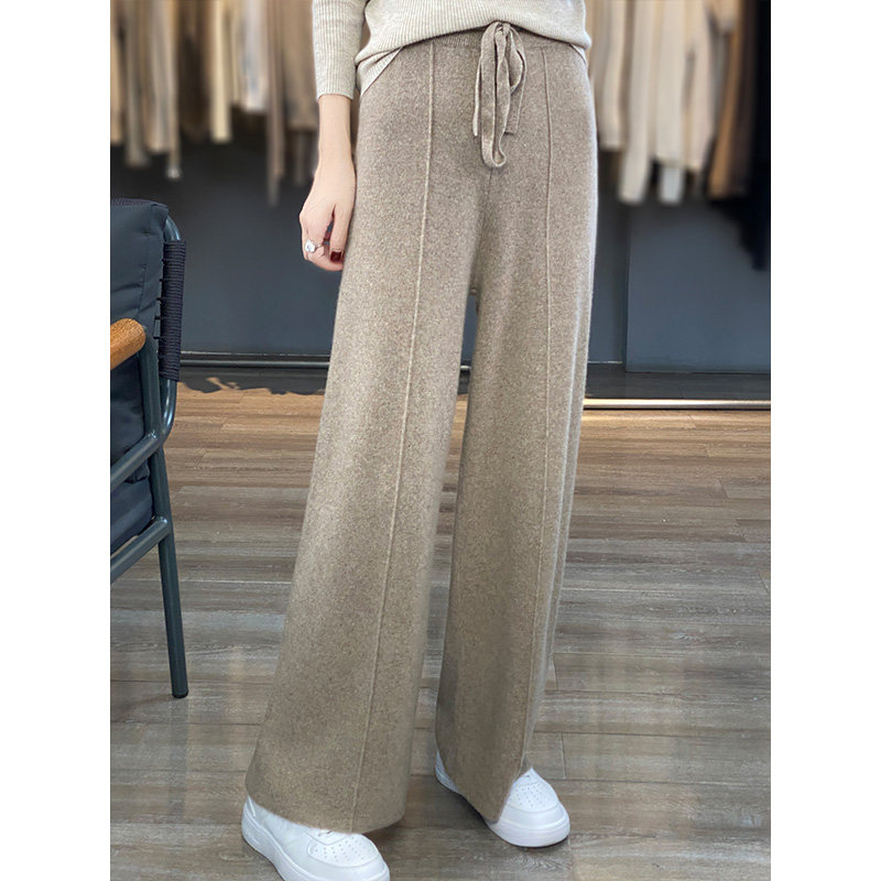秋冬季100纯羊毛中袖阔腿裤女