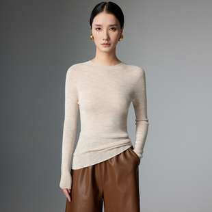 无缝一体可机洗120s圆领精纺羊毛衫女秋冬套头毛衣针织打底衫上衣