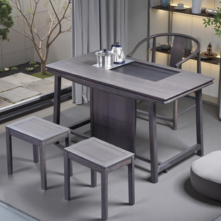 朴房茶桌茶台小阳台茶室空间书桌家用家具一体轻奢意式极简高级灰