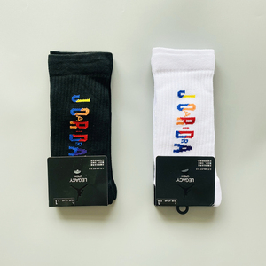 飞人篮球袜黑白经典烫花彩色logo毛巾底加厚精英运动袜情侣棉袜子